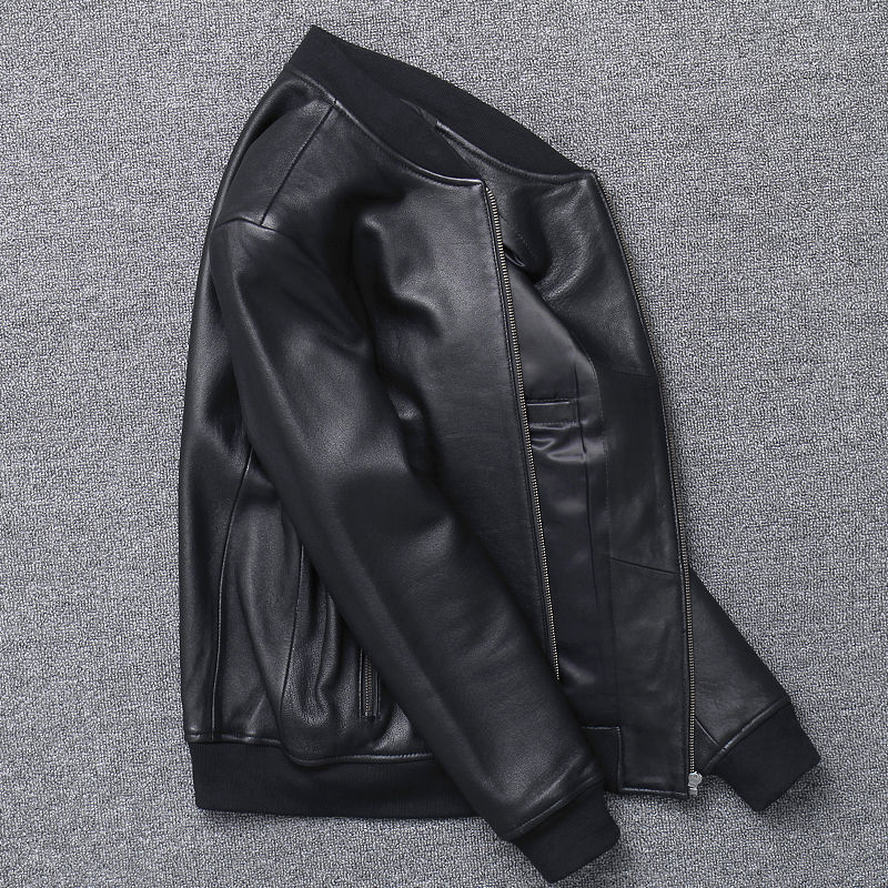 Thumbnail: Genuine Autumn Large Size Aviation Flight Pilot Leather Real Sheepskin Men Bomb