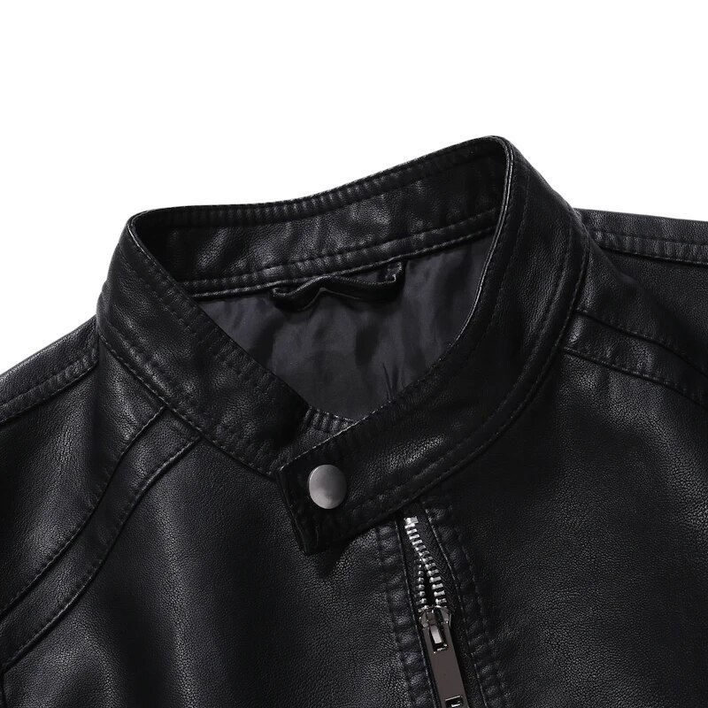 Thumbnail: 2023 Autumn New Men's Casual Fashion Stand Collar Slim PU Leather Jacket Solid
