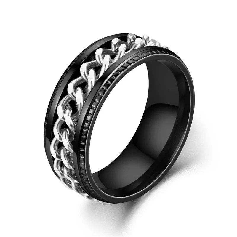 ภาพขนาดย่อ: Titanium Steel Rotatable Chain Rings Men Women Stress Ring For Anxiety Couple J