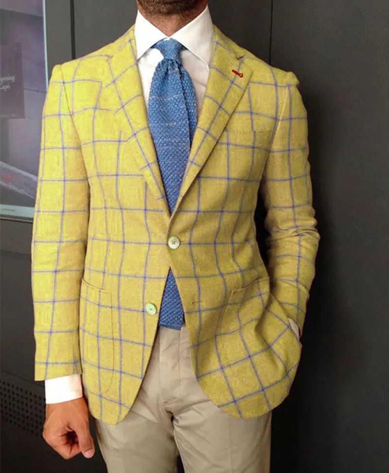 Thumbnail: Men Casual  Plaid Print Notch Lapel Two Button Blazer Suit Slim Fit Business Su