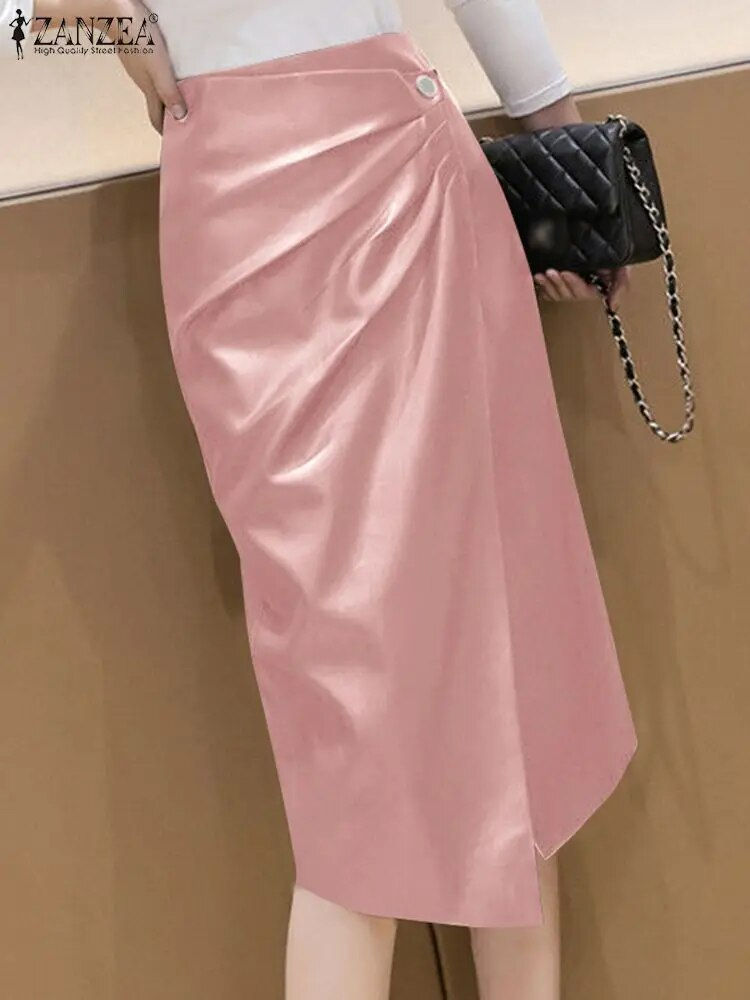 Thumbnail: ZANZEA 2023 Women PU Leather Skirt Fashion High Waist Long Jupes Autumn Vintage
