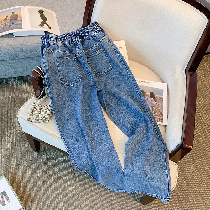 Thumbnail: Plus-size women's Spring simple commuter jeans Black blue straight casual pants