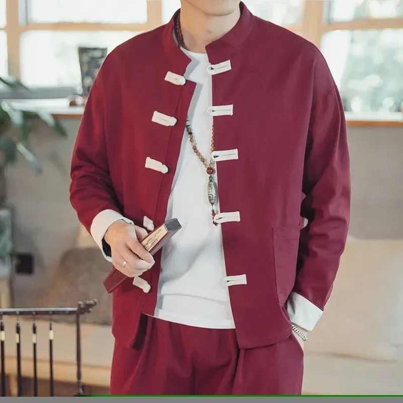 Thumbnail: Chinese Traditional Retro Coat Man Autmn Long Sleeve Tang Suit Mandarin Collar