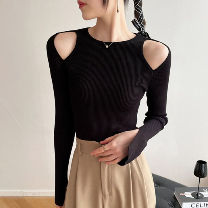 Thumbnail: Black Strapless Long Sleeve Bottoming Shirt Women's Spring And Autumn Cut-out B