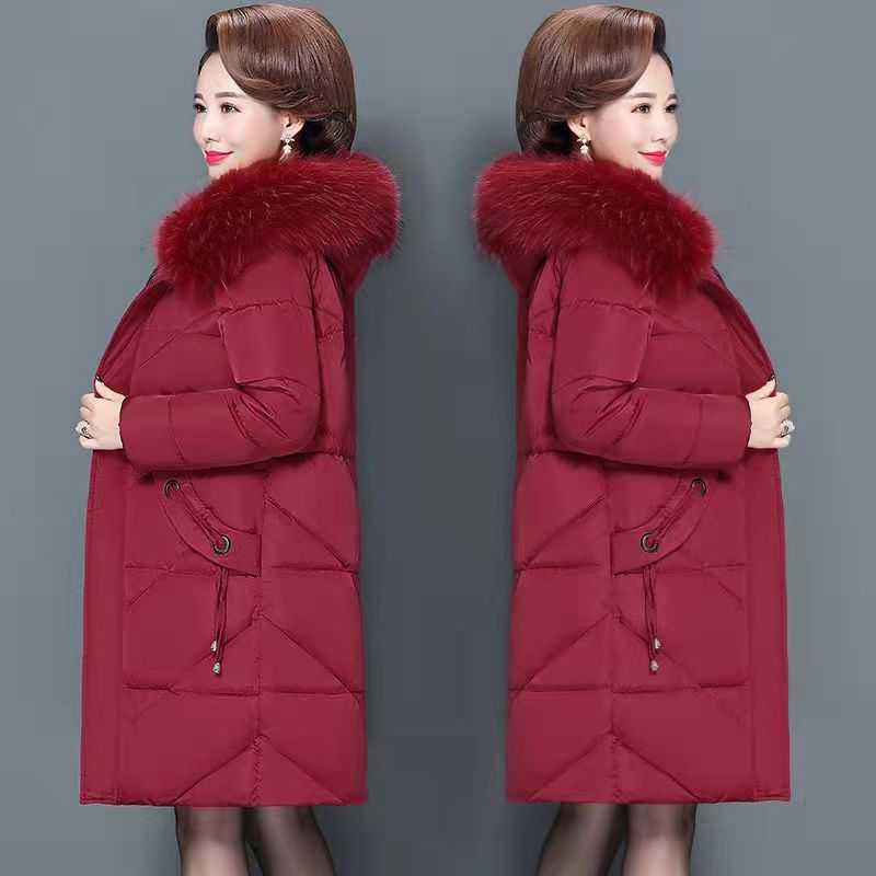 Thumbnail: XL-7XL Down Cotton Clothes Jacket Mid-Length Women Big Fur Collar Solid Color C