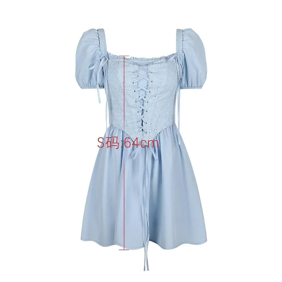 Thumbnail: Suninheart Summer Blue Puff Sleeve Corset Dress Mini Elegant A Line Lace Up Hol