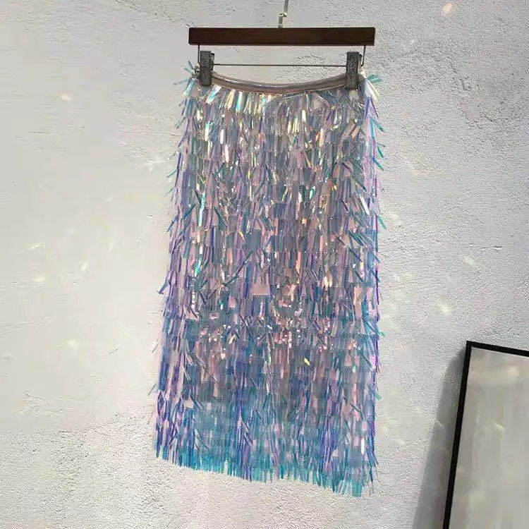 Thumbnail: Cool super high fringe sequins pockets hip skirt skirts one pace of heavy colou