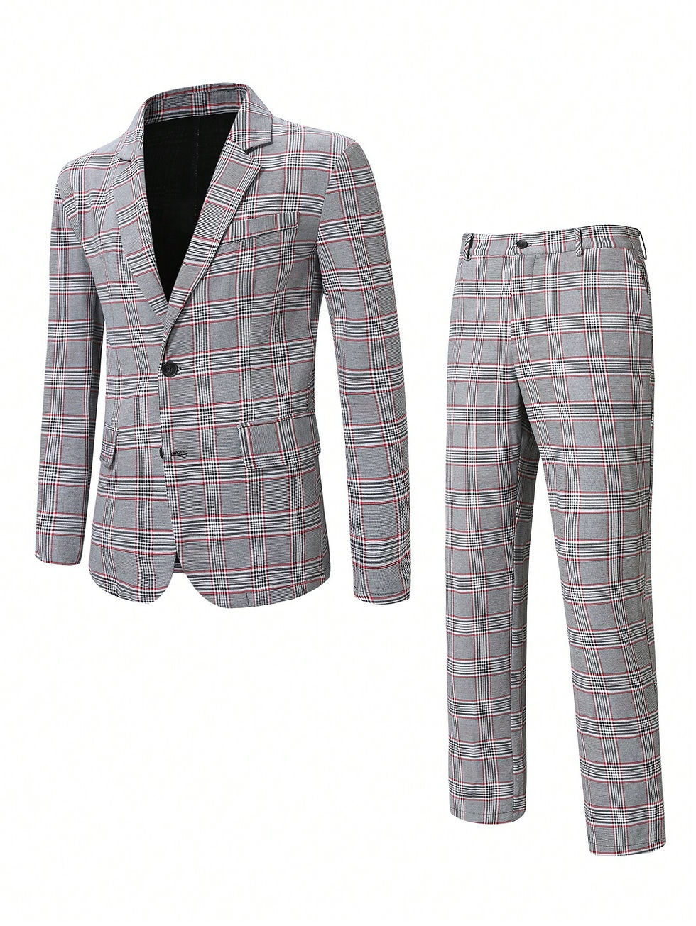 Miniatyrbilde: Manfinity Mode Men 1pc Plaid Lapel Collar Blazer & 1pc Suit Pants