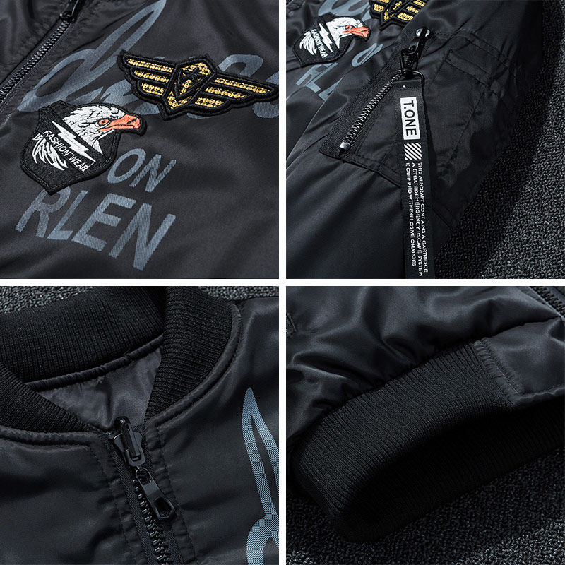 Thumbnail: Winter Bomber Jacket Men Military Pilot Jacket Badge Fashion Double Side Wear M