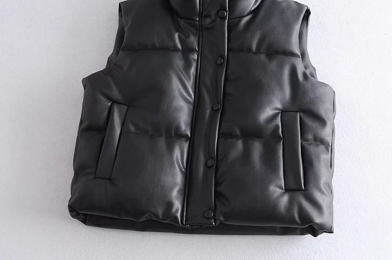 Thumbnail: Autumn Winter PU Leather Coat Women Black Stand Collar Vests Women Fashion Zipp