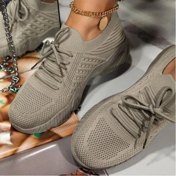 Thumbnail: Mesh Breathable Women Casual Sneakers Lace-up Vulcanized Shoes Ladies Platform