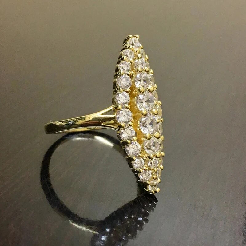 Thumbnail: Huitan Hyperbole Marquise Shaped Gold Color Rings for Women Full Paved Dazzling