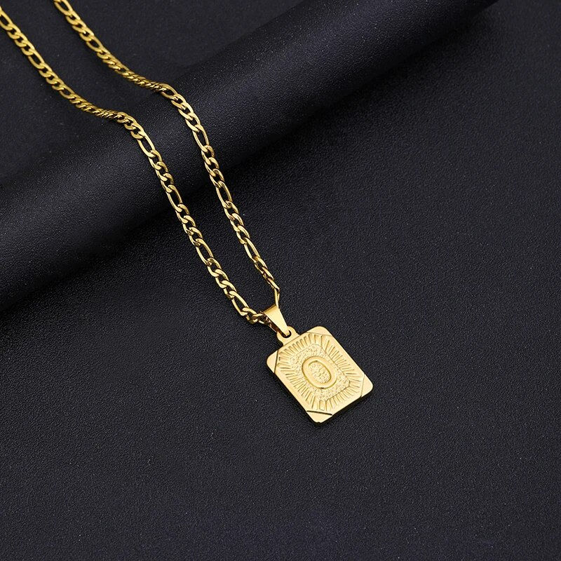 Miniatură: Initial Letter Pendant Necklace Stainless Steel Golden Cuban Chain A-Z Alphabet
