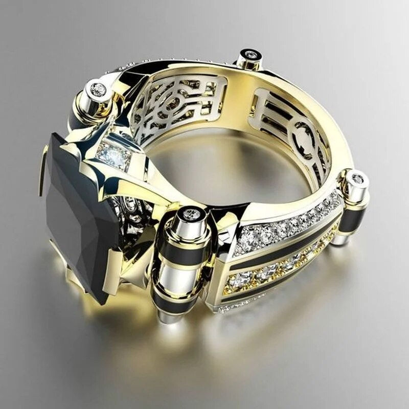 Thumbnail: Luxury Mens Jewellery Rings for Men Gothic Stainless Steel Ring Gold Color Squa