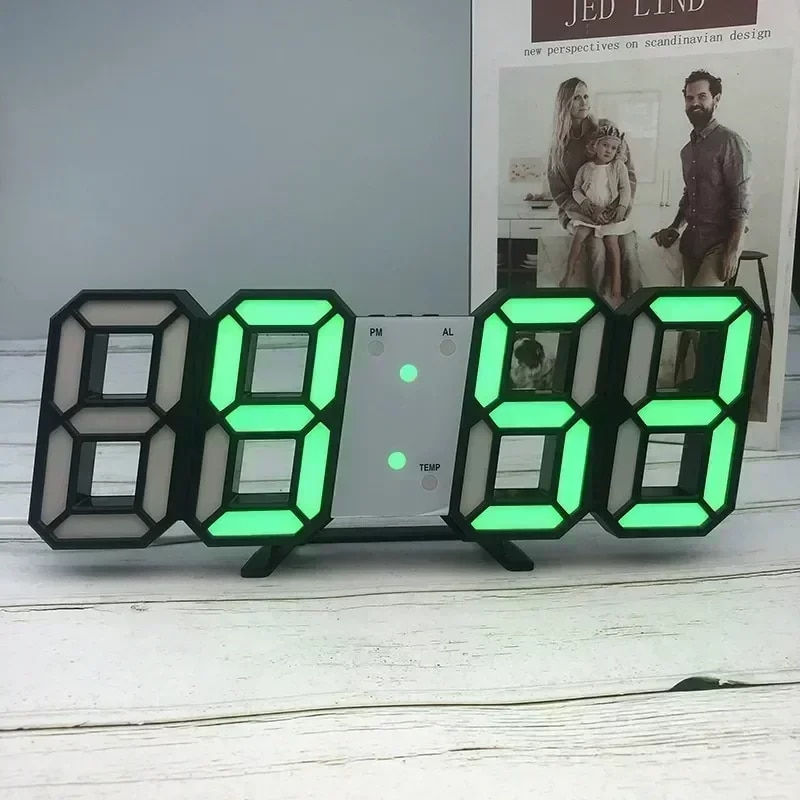 Imej kecil: 3D Digital Wall Clock Decoration for Home Glow Night Mode Adjustable Electronic
