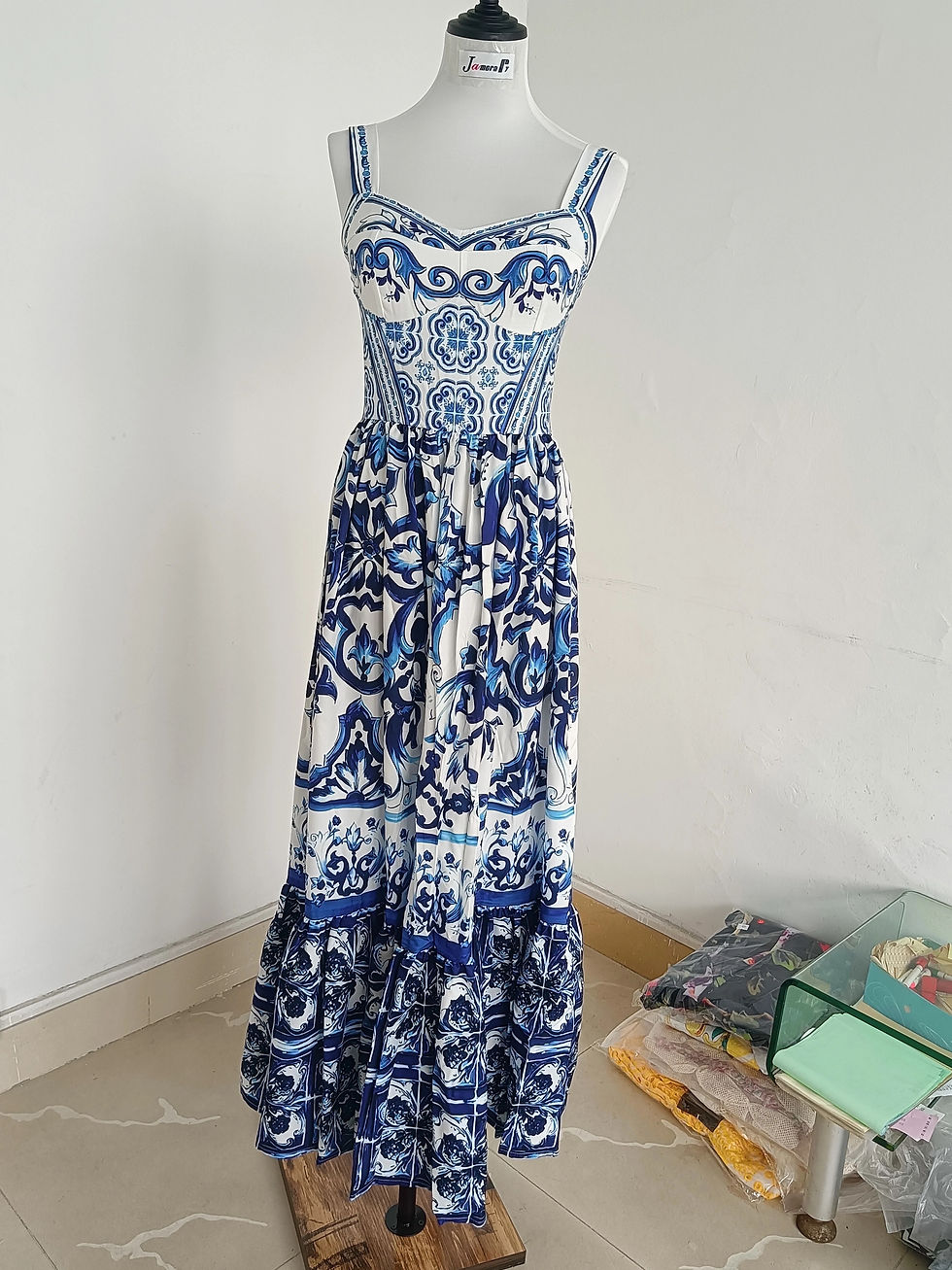 Thumbnail: JAMERARY 2024 Summer Runway Red White Porcelain Floral Print Long Maxi Beach Dr