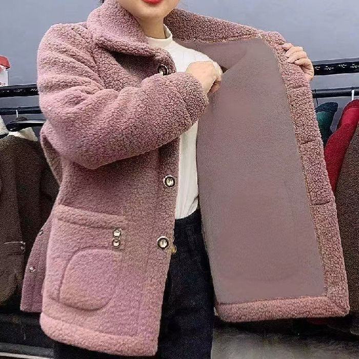 Women Jacket Plus Velvet Thick Warm Coat Ladies Lamb Fur Coat Mid-Long Loose Mo
