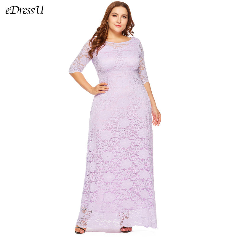 Thumbnail: eDressU 2022 Plus Size Lace Evening Party Dress High Quality Women Elegant Blac