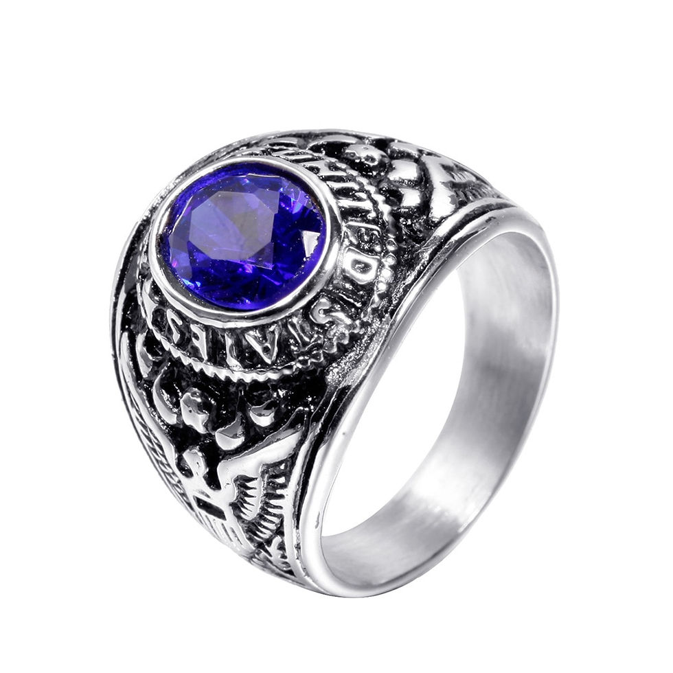 Thumbnail: Gold Color U.S. Air Force Army Engrave Ring For Men Stainless Steel Blue Gem Vi