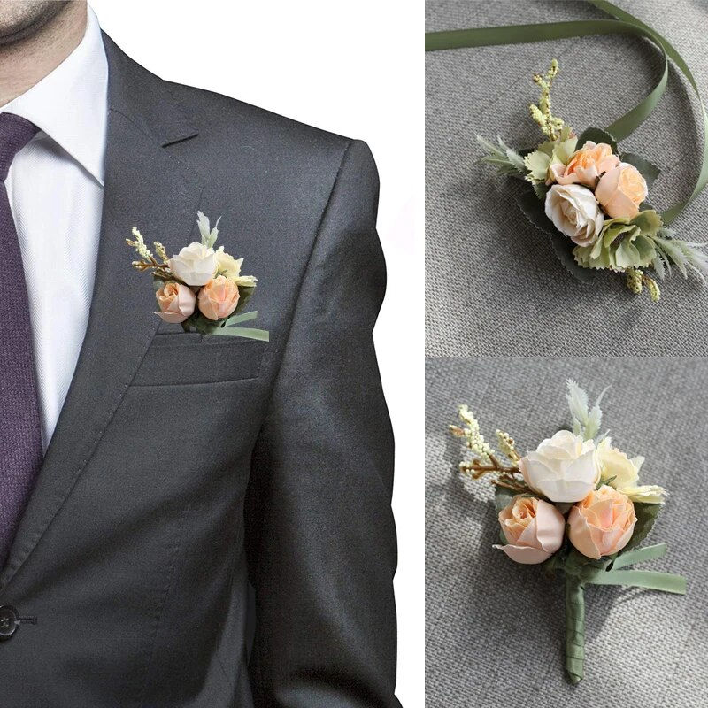 Thumbnail: Groom Boutonniere Man Pin Suit Corsage Bridal Buttonhole Wedding Wrist Flower P