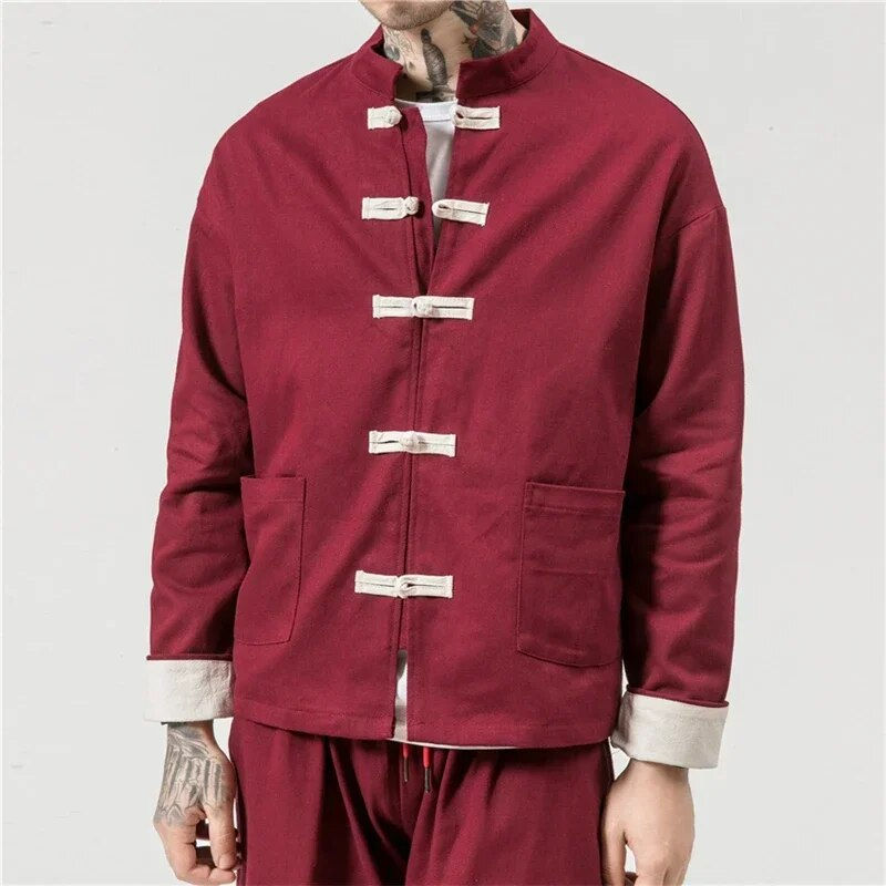 Thumbnail: Chinese Traditional Retro Coat Man Autmn Long Sleeve Tang Suit Mandarin Collar