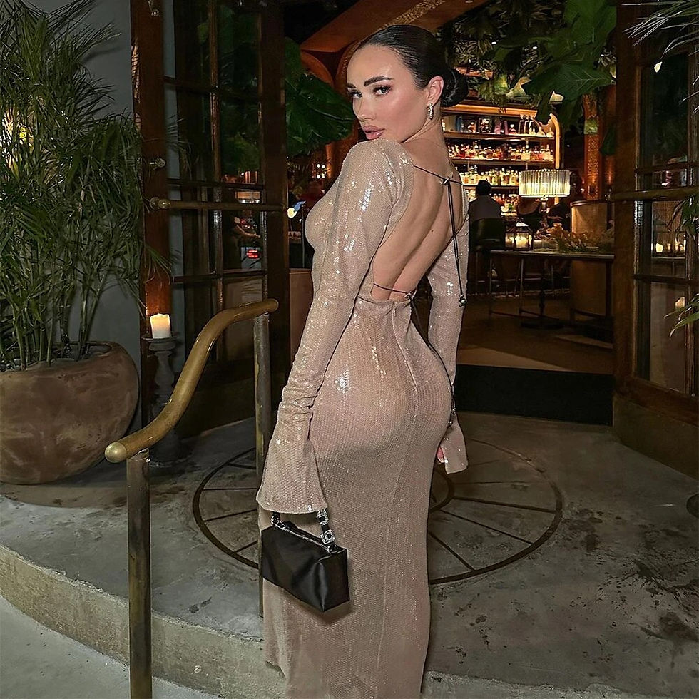 Miniatura: Elegant Lace Up Deep V Bandage Dress Long Sleeves Ankle Length Party Dresses fo