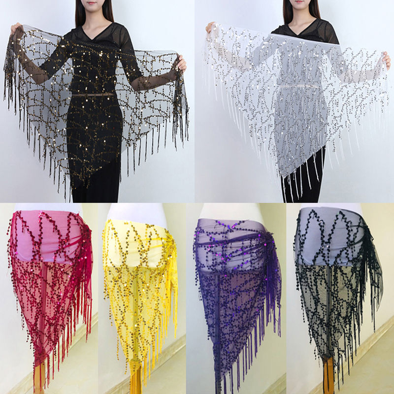 Thumbnail: Colorful Sequins Tassel Belly Dance Belt Show Costumes Belly Dance Hip Scarf Fo
