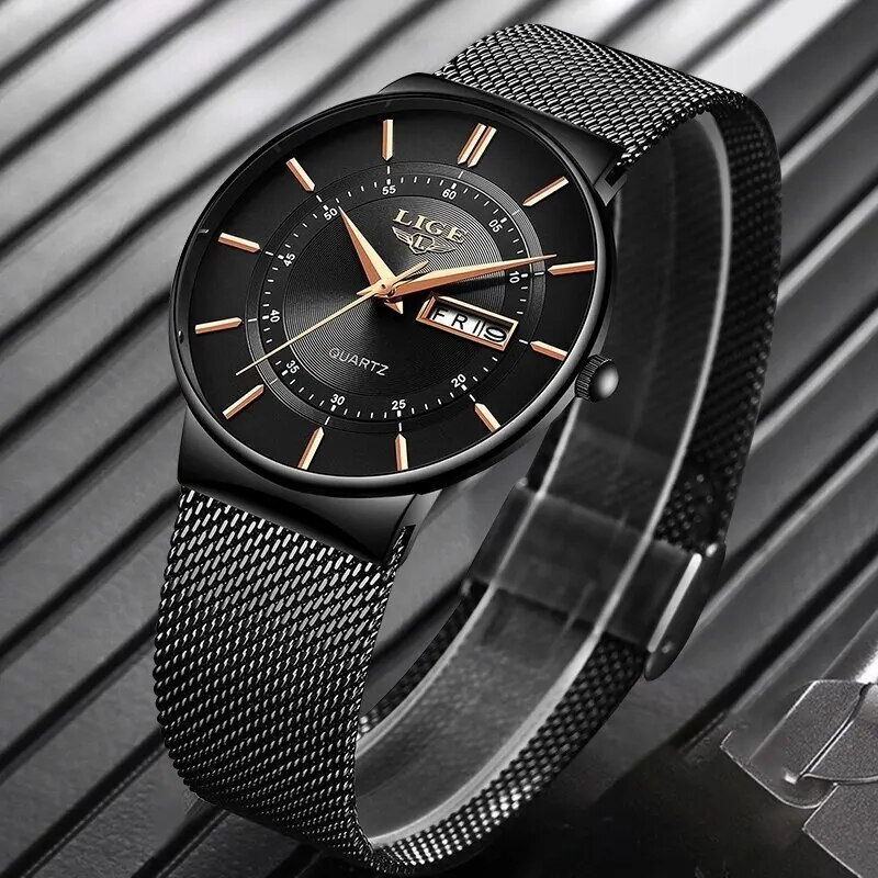 Miniatyrbild: LIGE 2024 Luxury Men Watches Waterproof Ultra Thin Date Clock Male Steel Strap