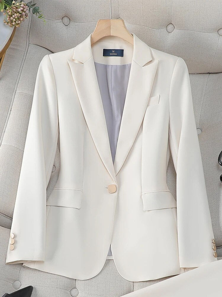 Imej kecil: New Arrival Autumn Winter Khaki Navy Women Blazer Coat Long Sleeve Single Butto