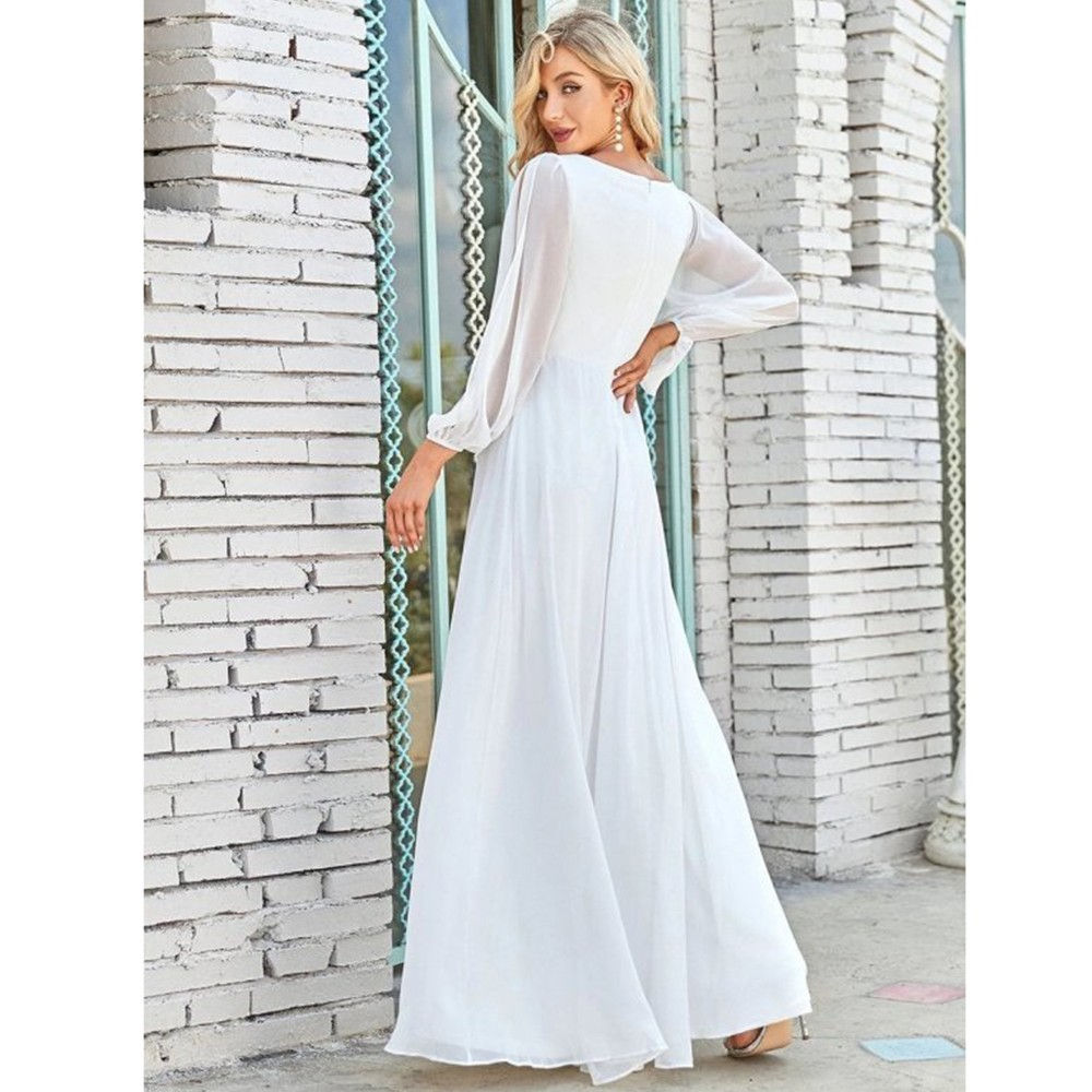 BABYONLINE Boho Wedding Dresses Chic and Simple V Neck Long Sleeves Applique A
