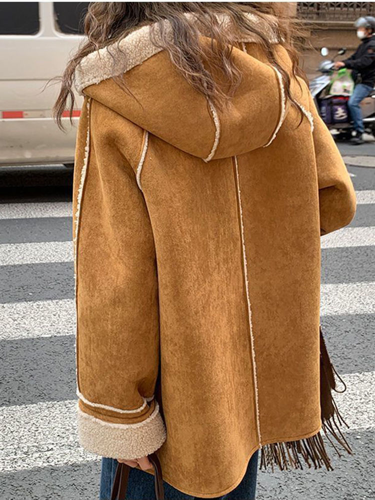 Thumbnail: 2023 Autumn Winter New Hooded Lamb Wool Coat Sheepskin Fur Suede Parka Thickene
