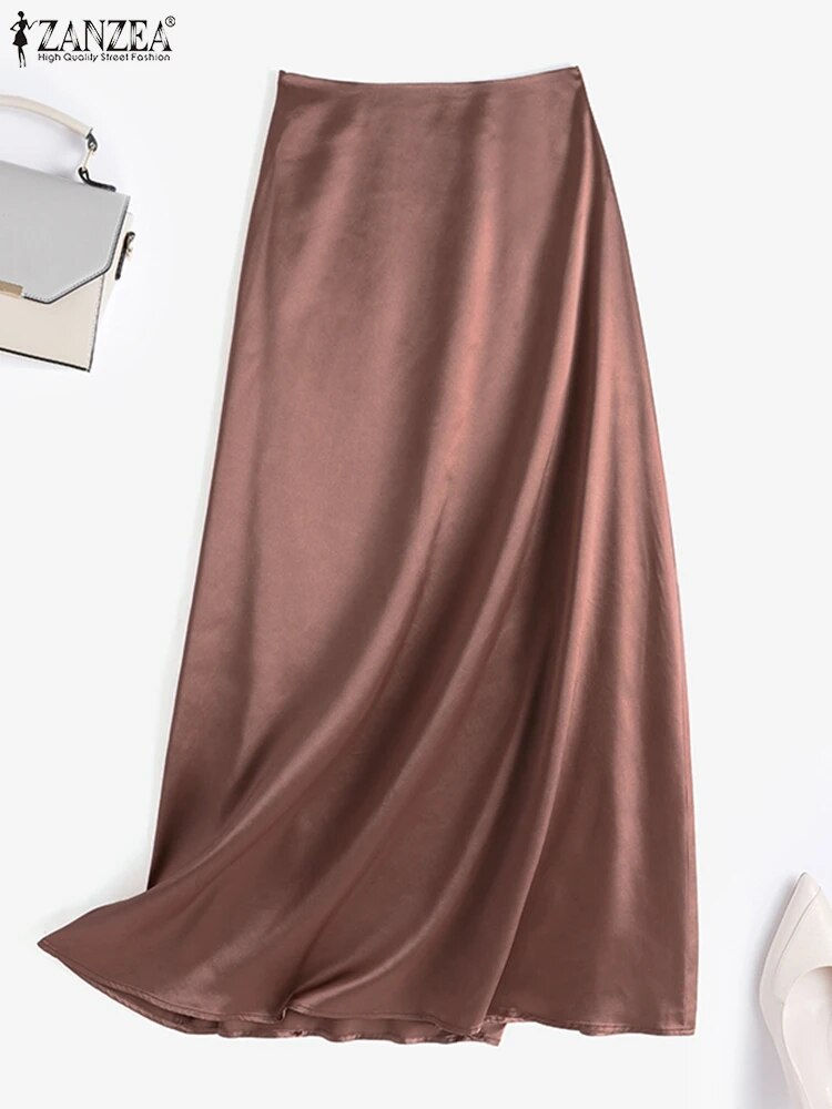 Thumbnail: ZANZEA Woman Spring Autumn Satin Silk Skirt Work OL Back Zipper Faldas Saia Jup