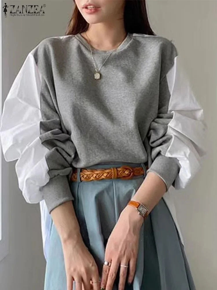 Thumbnail: ZANZEA Women Fashion Sweatshirts 2023 Color Patchwork Autumn O-Neck Long Sleeve