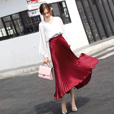 Miniatiūra: 2023 Vintage Silver black skirt  metal solid flared  Maxi Skirt Beach Long Plea