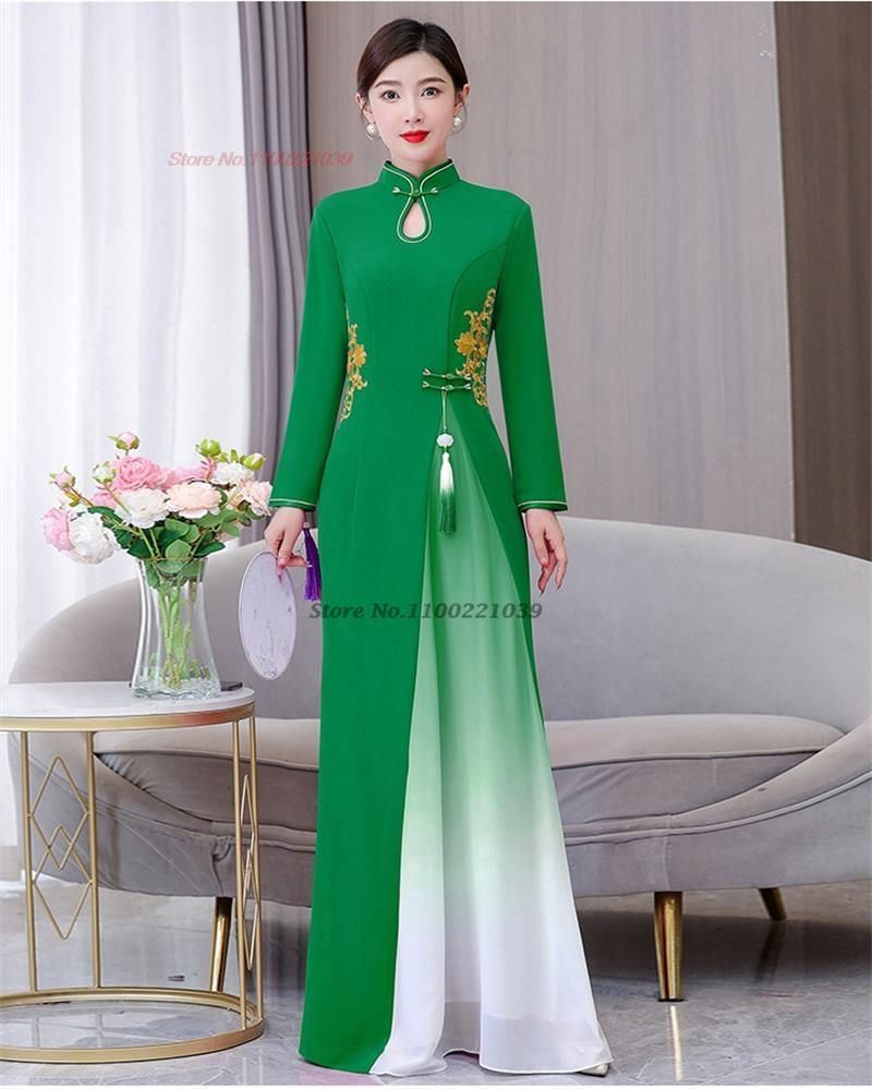 Thumbnail: 2024 vietnam traditional dress aodai chinese improved qipao national flower emb