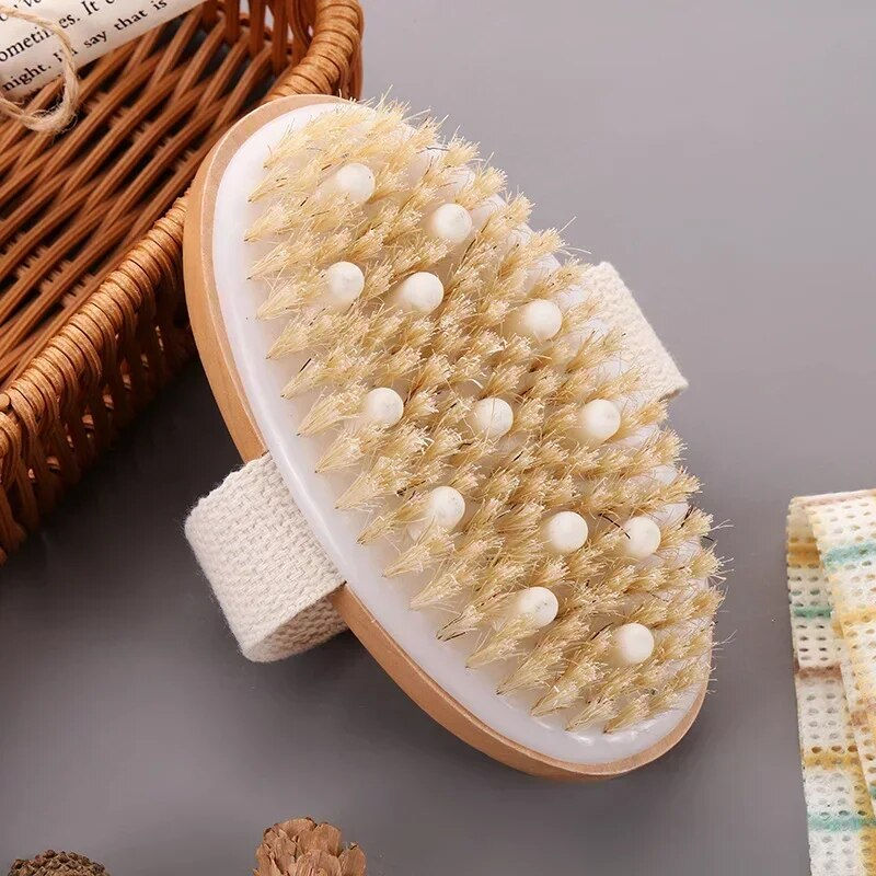 Miniaturebillede: Dry Skin Body Massage Brush Natural Bristle Dead Skin Remover Anti Cellulite Ex