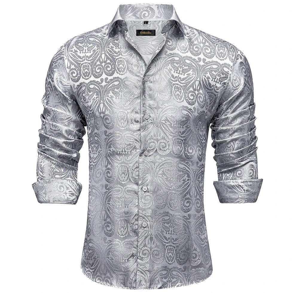 Miniatura: Luxury Purple Paisley Men's Silk Shrits Long Sleeve Designer Men Clothing Tuxed