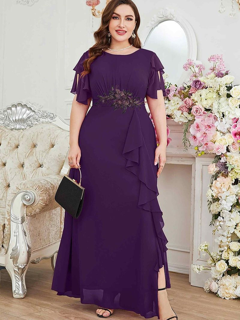 Thumbnail: Plus Size Party Dresses Fashion Women Wedding Elegant Lace Rhinestones Applique