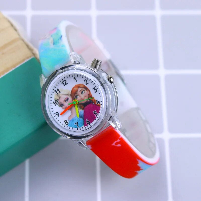 Disney Princess Elsa Kids Watches Girls Silicone Strap Cartoon Rabbit Dinosaur 