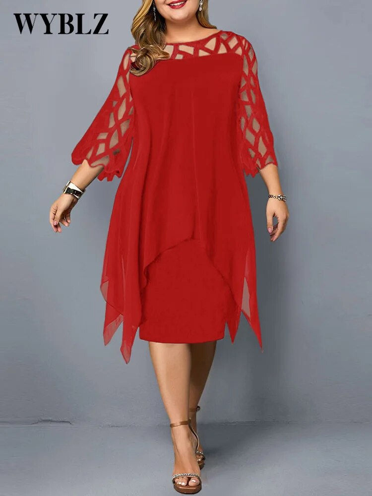 Miniatura: WYBLZ Plus Size Dresses for Women 4xl 5xl 6xl Summer Elegant Mesh Sleeve White