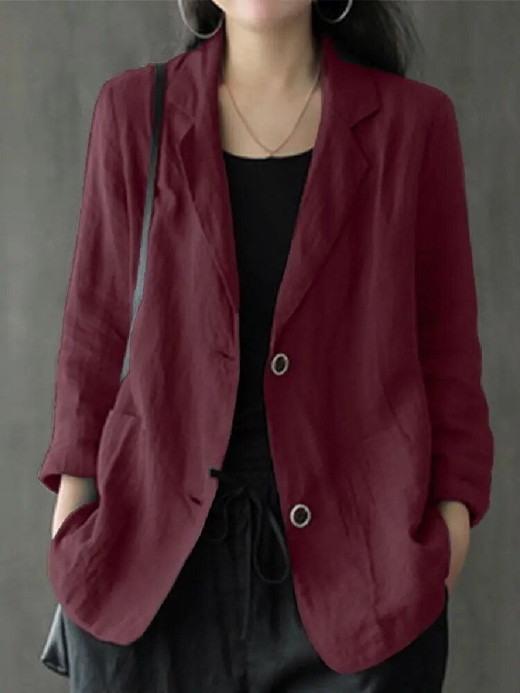 Thumbnail: ZANZEA Women Lapel Neck Long Sleeve Blazer Autumn Vintage Casual Solid Cotton B