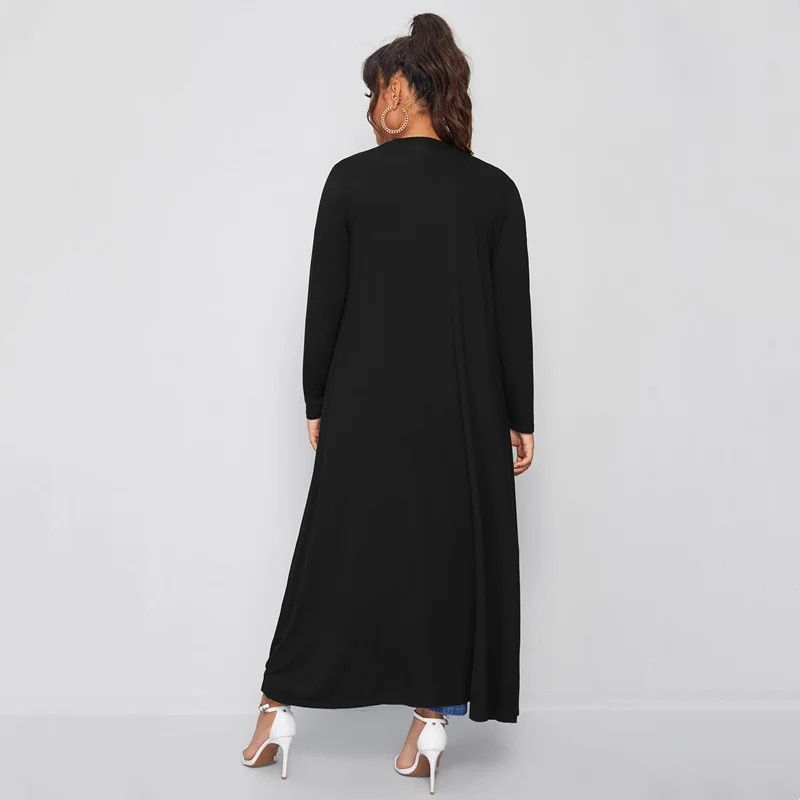 Pikkukuva: Plus Size Spring Elegant Maxi Cardigan Women Long Sleeve Open Front Loose Black