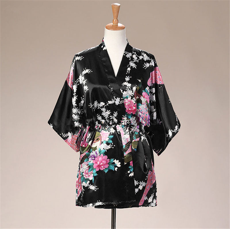 Thumbnail: Women Satin Pajamas Bathing Robe Gown Japanese Traditional Women Sakura Kimono 
