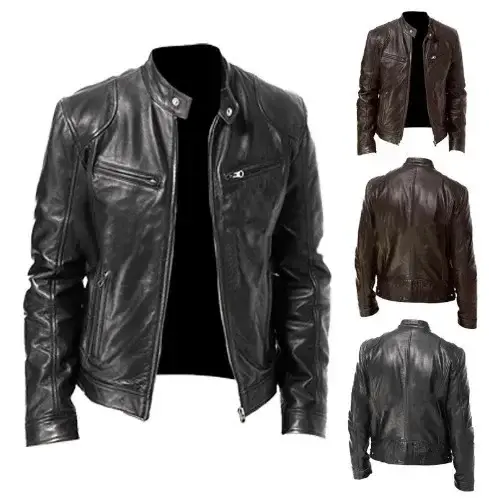 Imej kecil: Spring Summer Fashion Korean Style New for Men's Clothing Men Leather Coat Stan