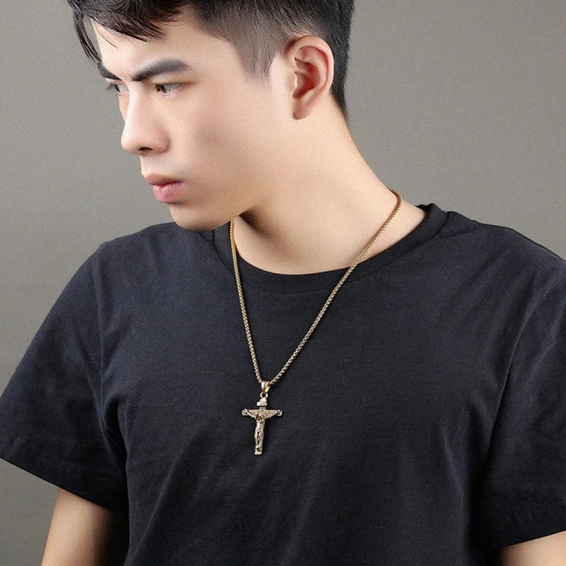 Thumbnail: Fashion Crucifix Jesus Christ Men Jewelry Gold Brown Silver Color Metal Cross P