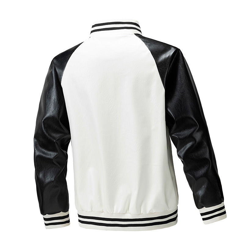 Thumbnail: New Faux Pu Leather Motorbike Jacket Men's Letter Printed Loose Baseball Jacket