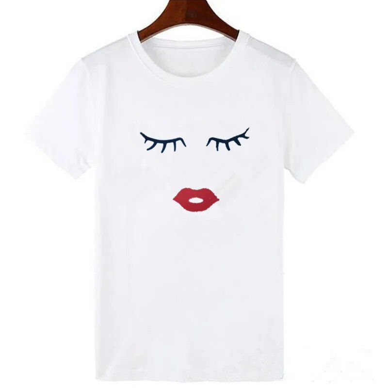 Miniatura: Eye Lashes Red Lips Print Women and Kids T-shirt Funny Family Matching Clothes