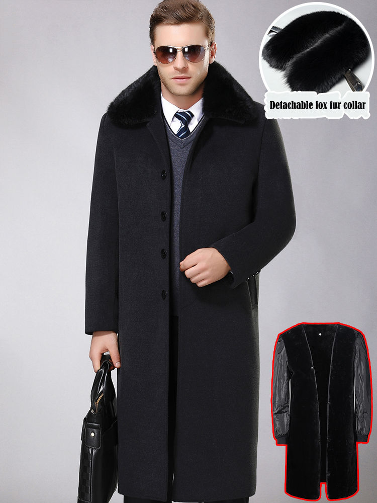 Miniatura: New Fashion Jackets Mens Thick Cashmere Trench Warm Detachable Fox Fur Collar W