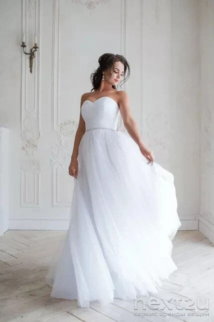 Thumbnail: Classic White Wedding Dress Sweetheart Crystal Beading Belt Chiffon Simple A-li