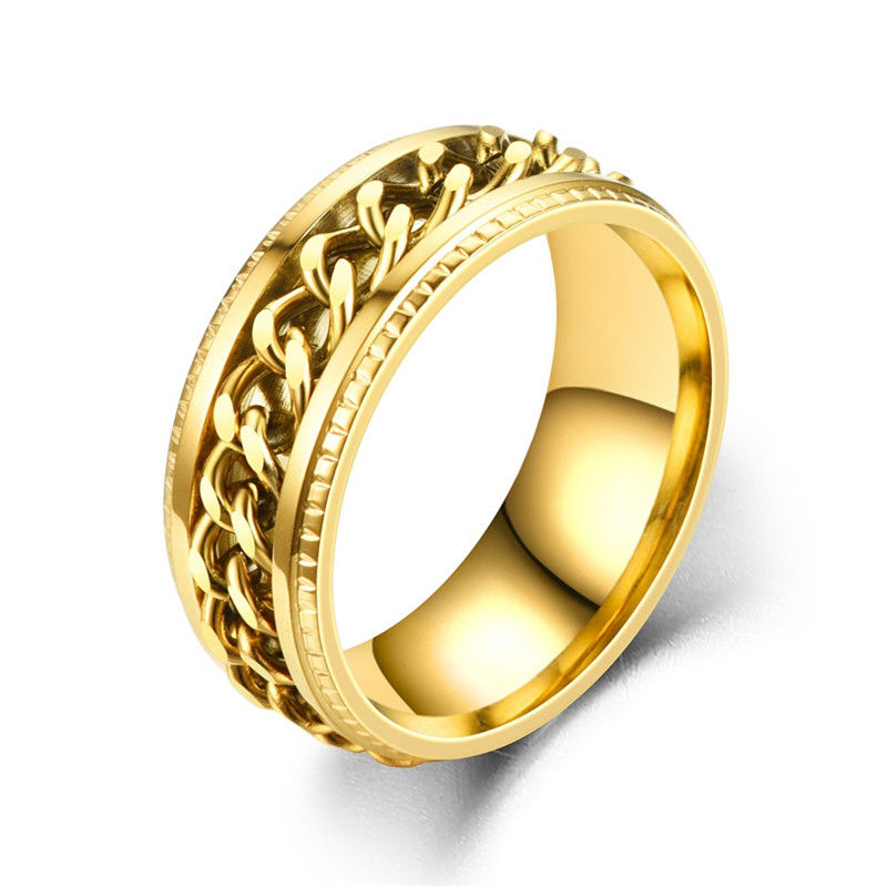 Thumbnail: Titanium Steel Rotatable Chain Rings Men Women Stress Ring For Anxiety Couple J